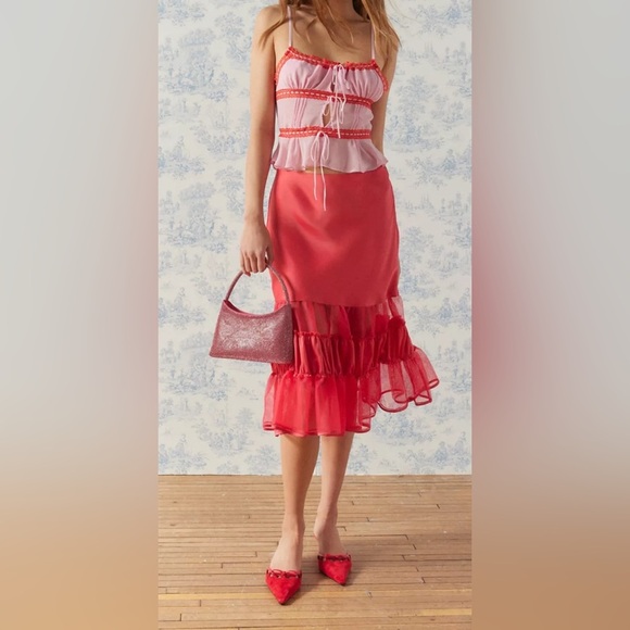 Kimchi Blue Pink and Red Sheer Camisole Top(Pit to pit 18” Length 10”) - Picture 2 of 7